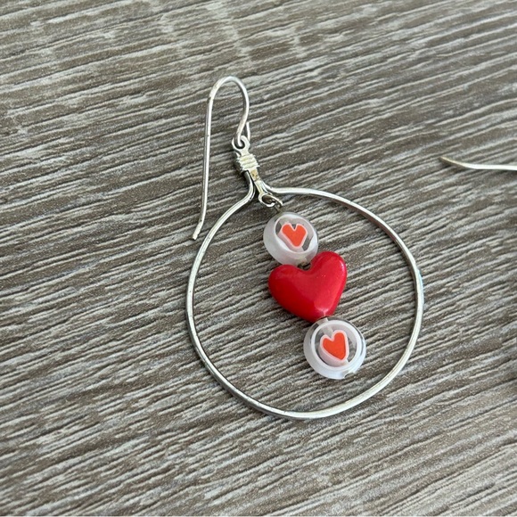 Silver Heart Hoop Earrings - Picture 9 of 12